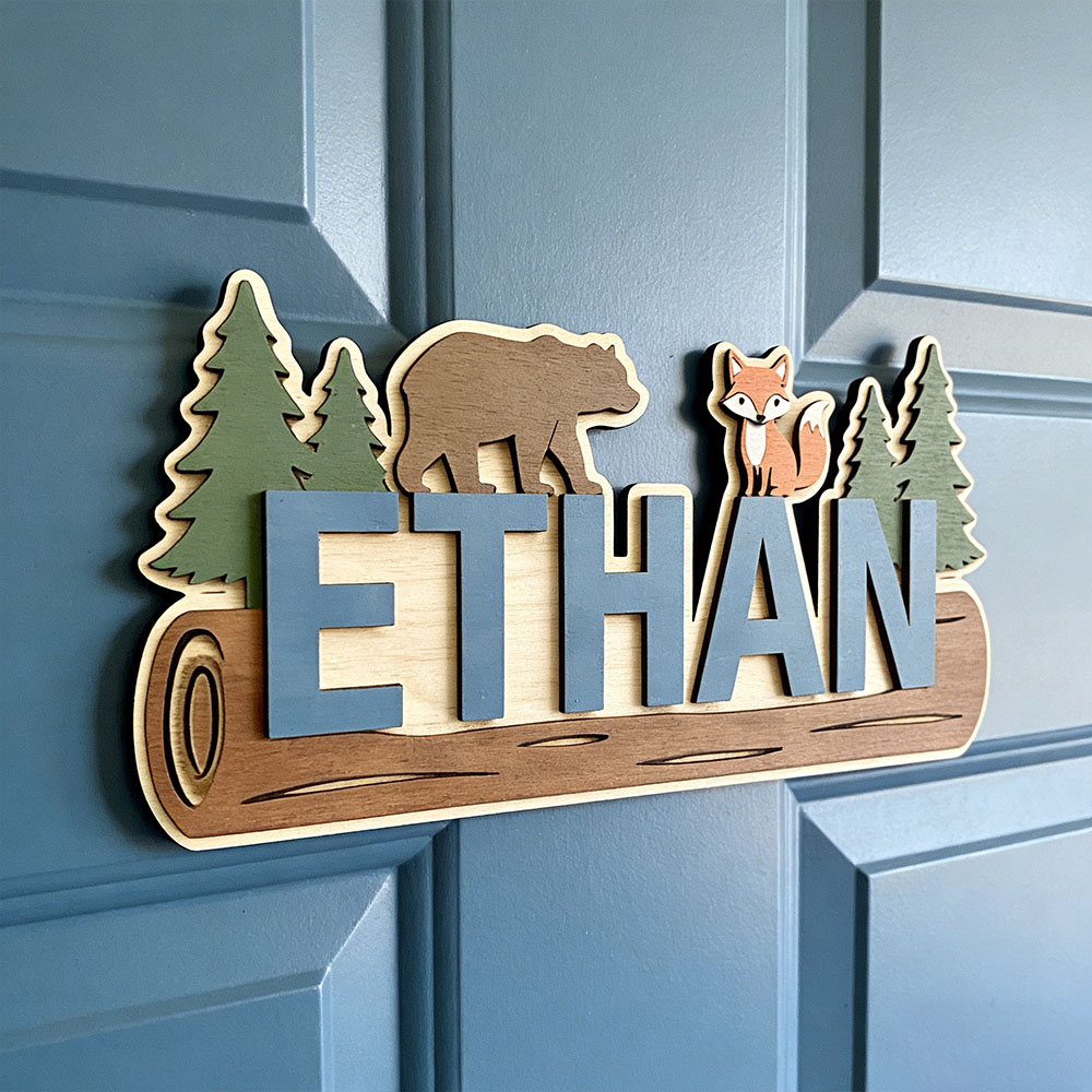 Baby Products Decoration - Woodland Forest Animal Personalized Name Wooden